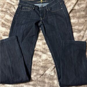 7 For All Mankind Jeans Gold Digger Low Rise Straight Leg Dark w Gold Stitch 27